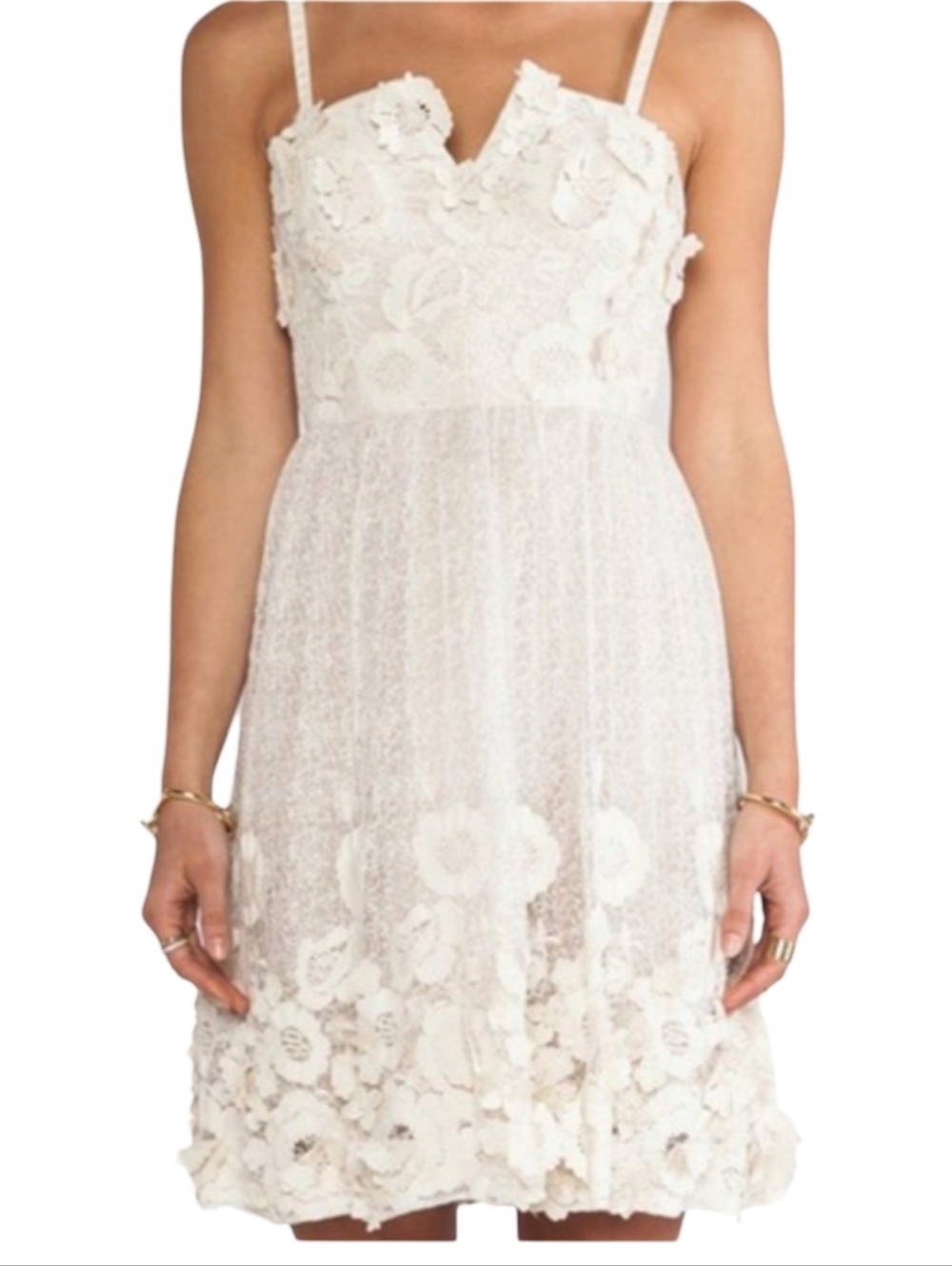 Alice + Olivia Devorah 3D Floral Appliqué Lace Mini Dress Size 6 - Picture 3 of 14